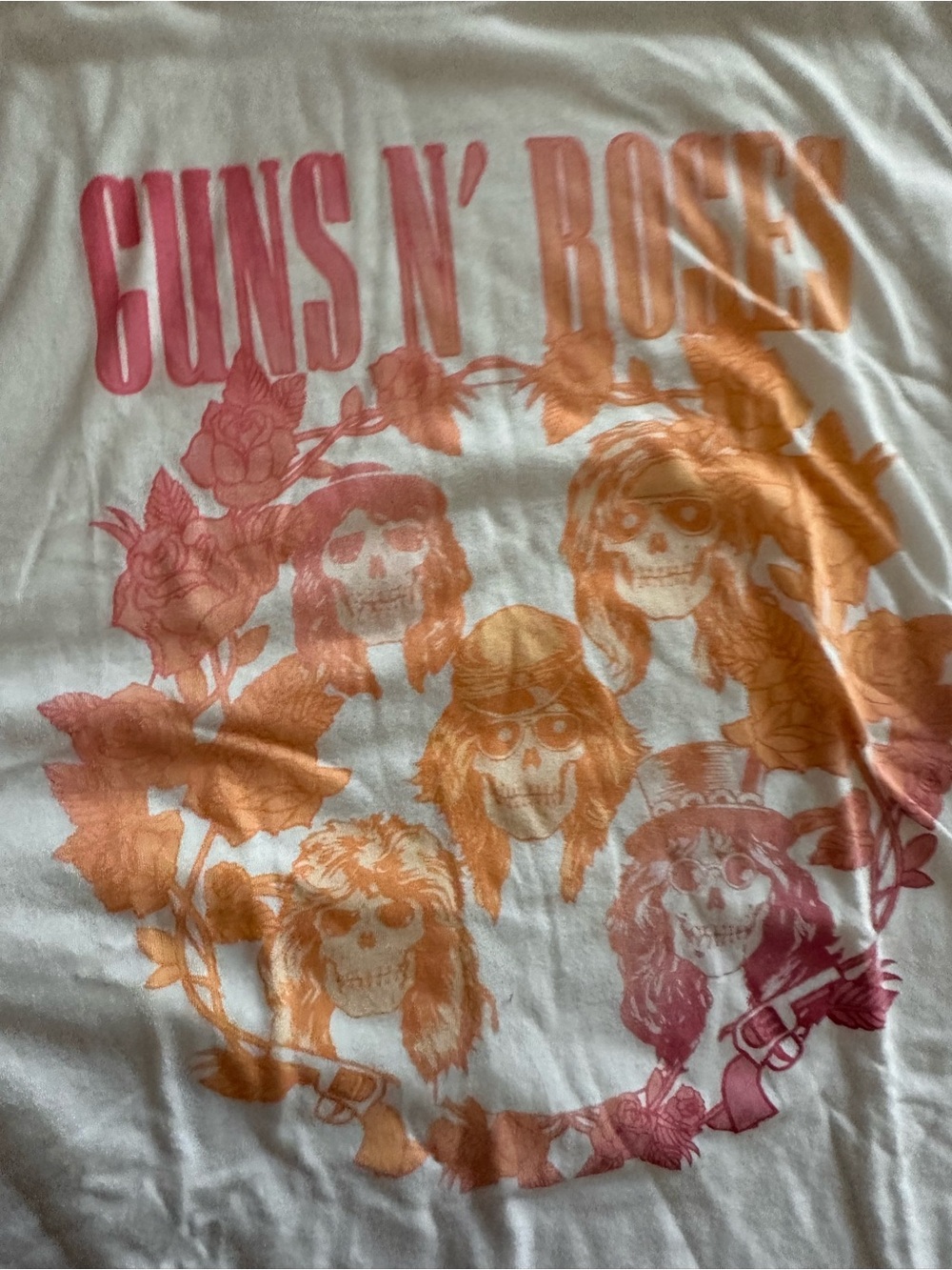 Guns N Roses White Graphic Tee with Pink & Orange Print